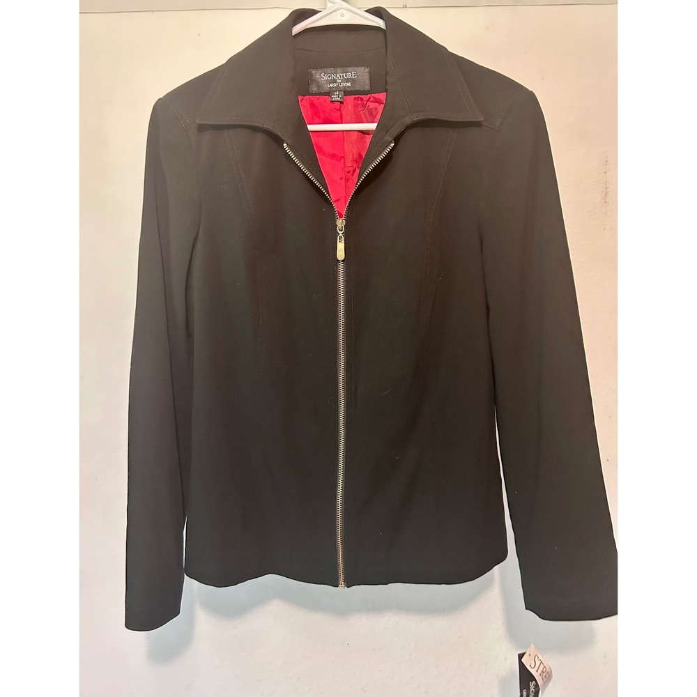 Signature by‎ Larry Levine Womens Black Zip Front Stretch Blazer Jacket  Size 14